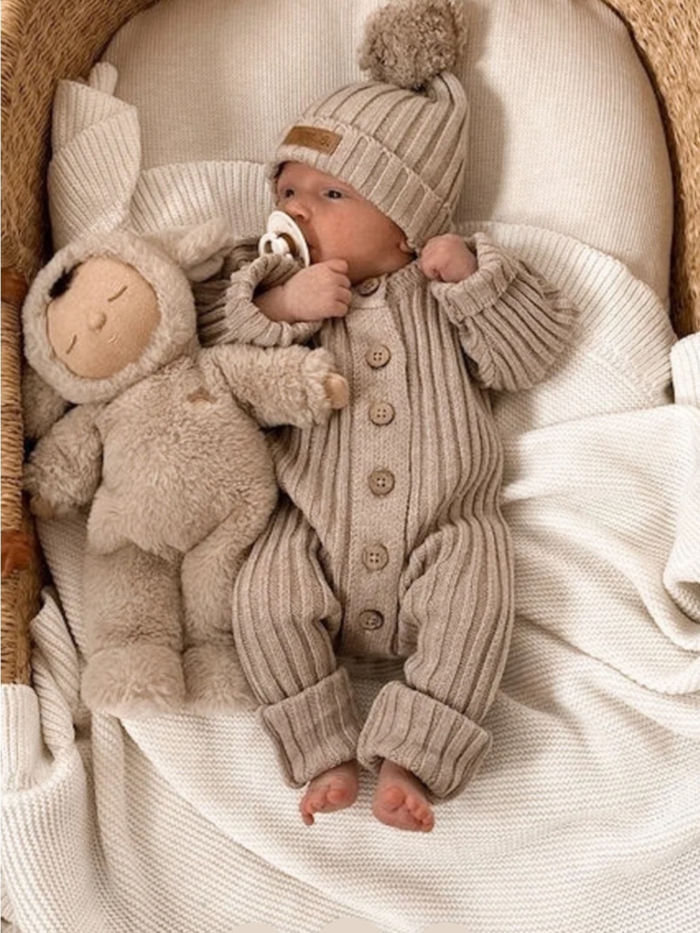 Little B’s Nursery, KNITTED COTTON RIBBED ROMPER - OAK
